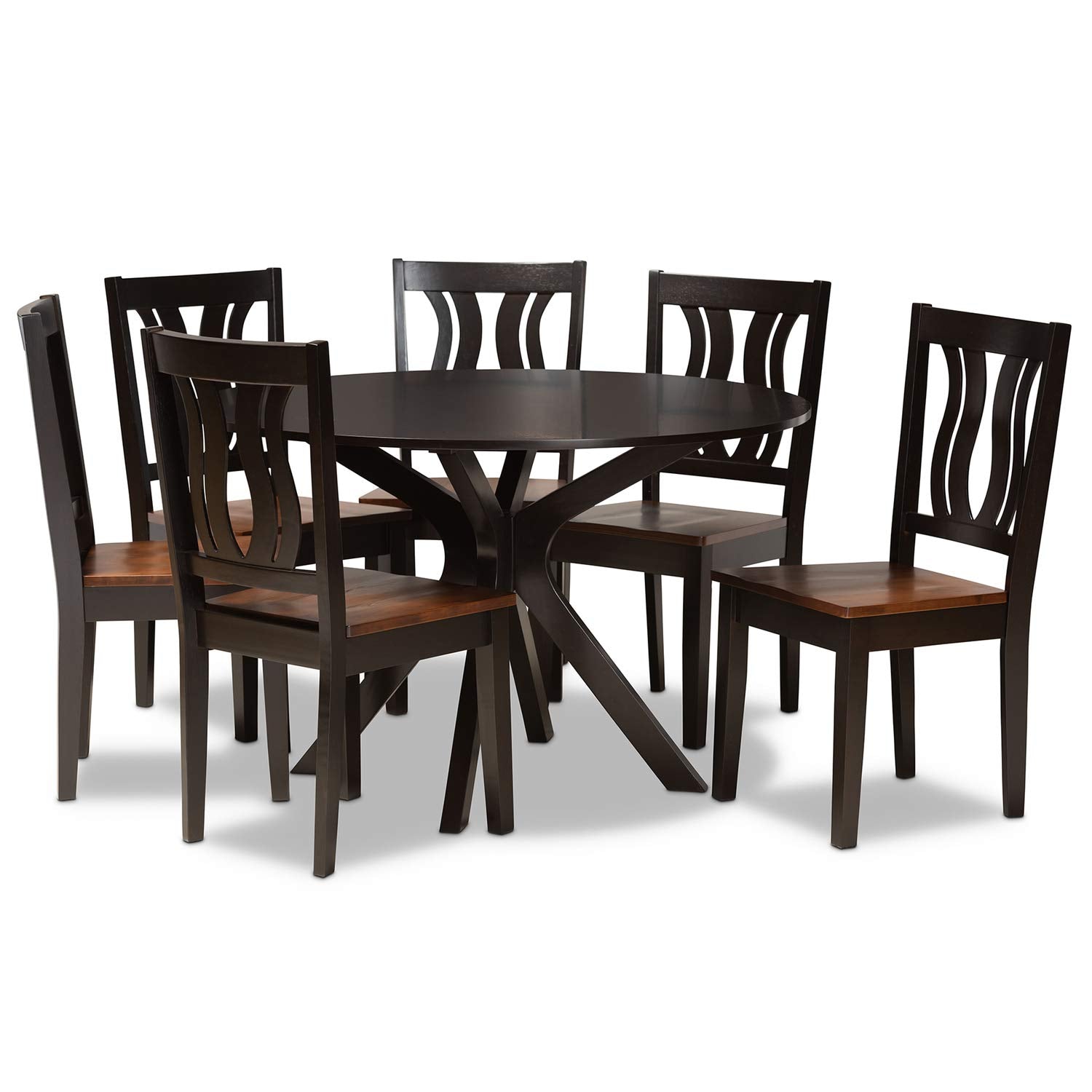 Baxton Studio Mare Brown and Walnut Brown Finished Wood 7-Piece Dining Set